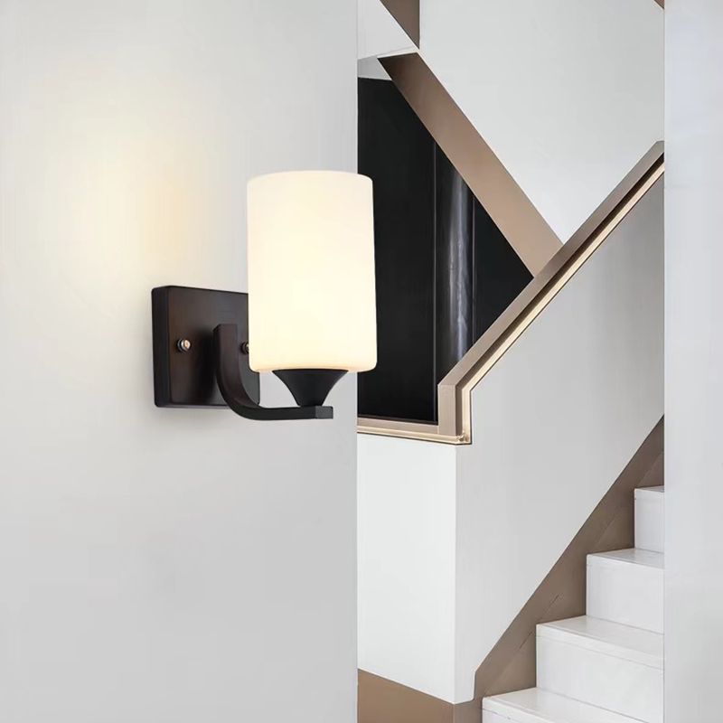 Tiffany Minimalism Cylindrical Metal Glass Art Vanity Wall Lamp, Black/Chrome - Neutralighting