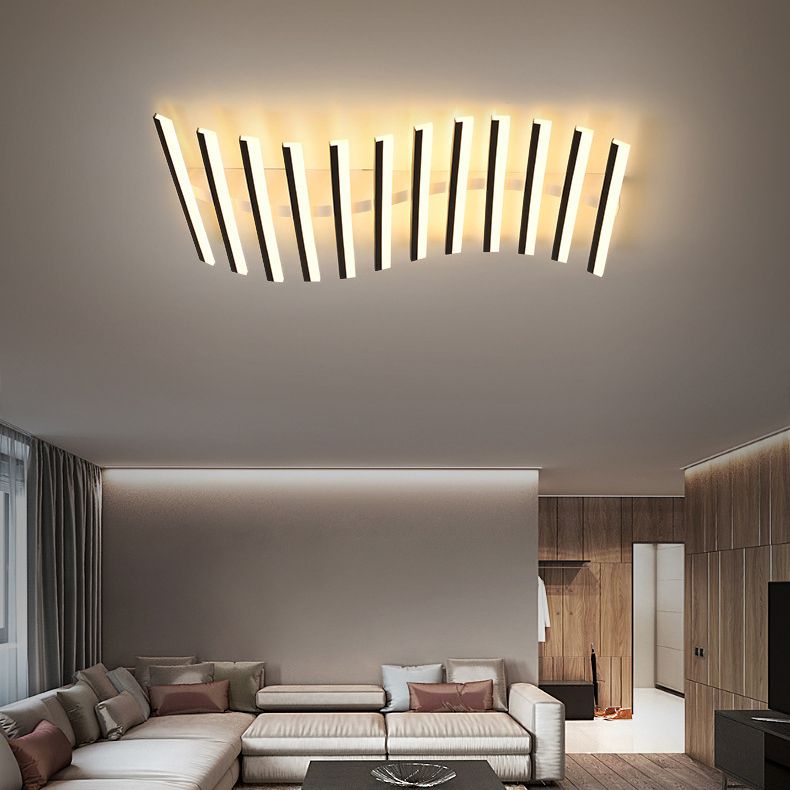 Arisha Flush Mount Ceiling Light Linear Modern,Wave  Black, Living Room