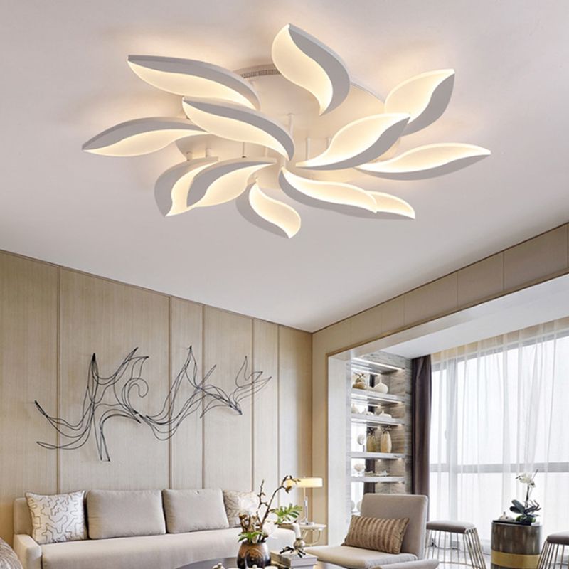 Arisha Minimalist Art Deco Flower Flush Mount Ceiling Light, White, Living Room - Neutralighting