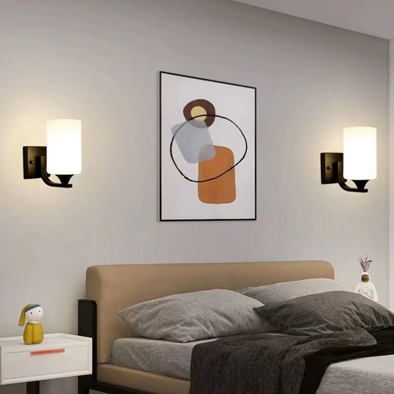 Tiffany Minimalism Cylindrical Metal Glass Art Vanity Wall Lamp, Black/Chrome - Neutralighting
