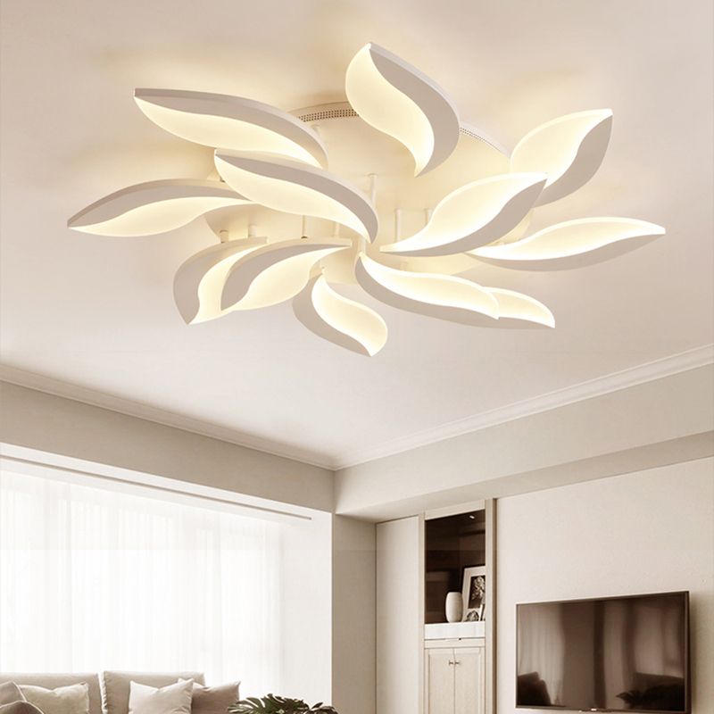 Arisha Minimalist Art Deco Flower Flush Mount Ceiling Light, White, Living Room - Neutralighting