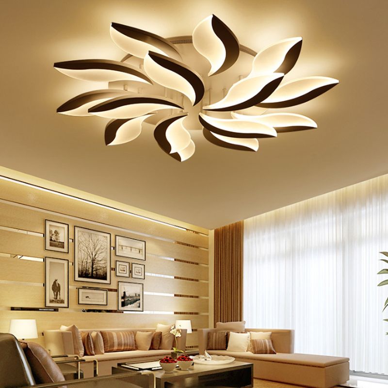 Arisha Minimalist Art Deco Flower Flush Mount Ceiling Light, White, Living Room - Neutralighting