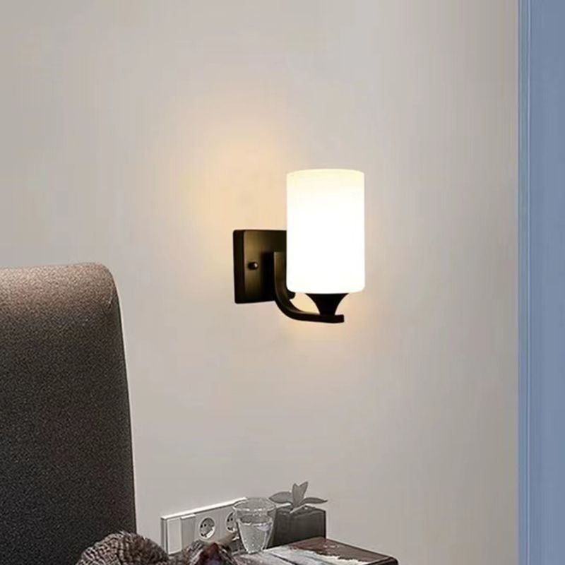 Tiffany Minimalism Cylindrical Metal Glass Art Vanity Wall Lamp, Black/Chrome - Neutralighting