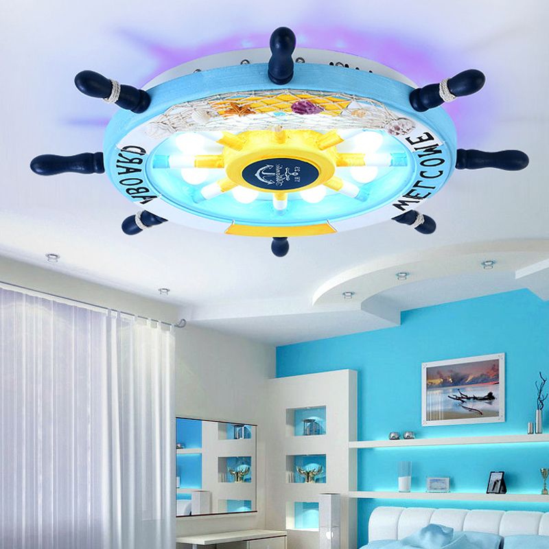 Aria Modern Rudder Metal Flush Mount Ceiling Light, White/Blue For Kids - Neutralighting