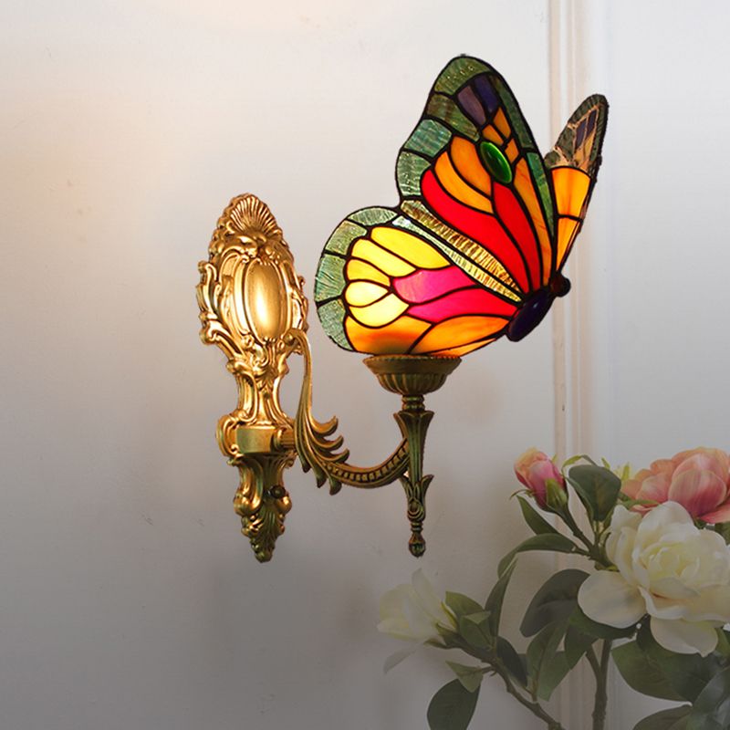 Arisha Artistic Butterfly Metal/Glass Lamps Wall, Red/Blue/Multi-Color/Light Blue - Neutralighting