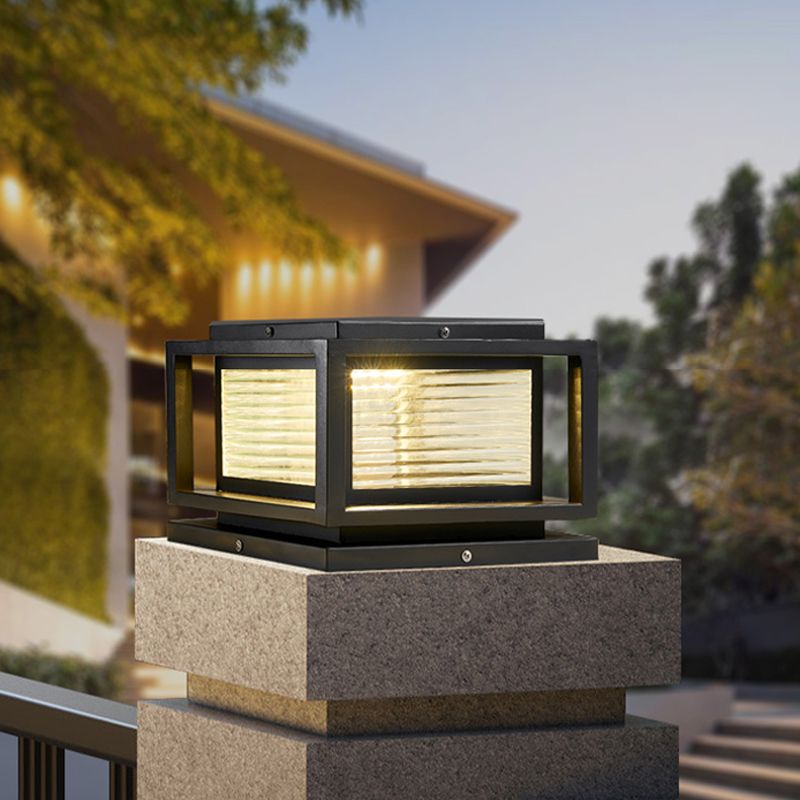Ray Contemporary LED Rectangular Metal Outdoor Lamps, Black