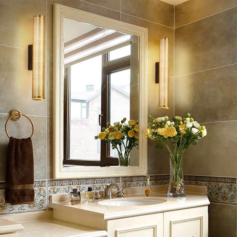 Arisha Modern Geometric Column Metal Vanity Wall Lamp, Brass - Neutralighting