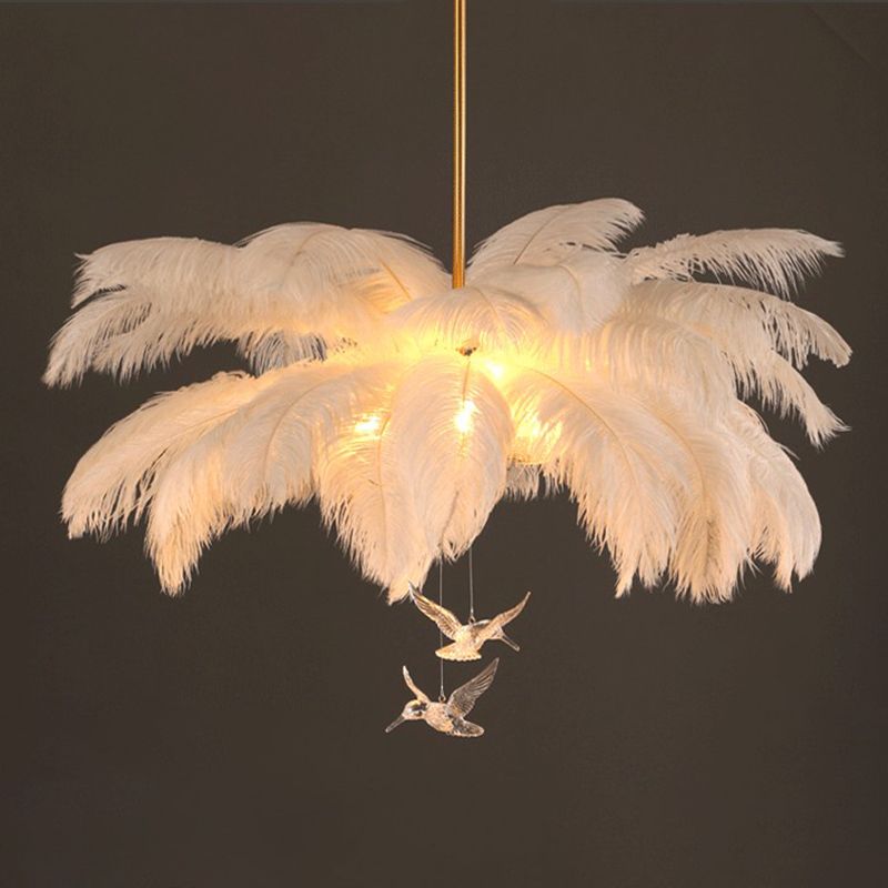 O'Moore Ostrich Contemporary Elegant Feather Chandelier, White - Neutralighting