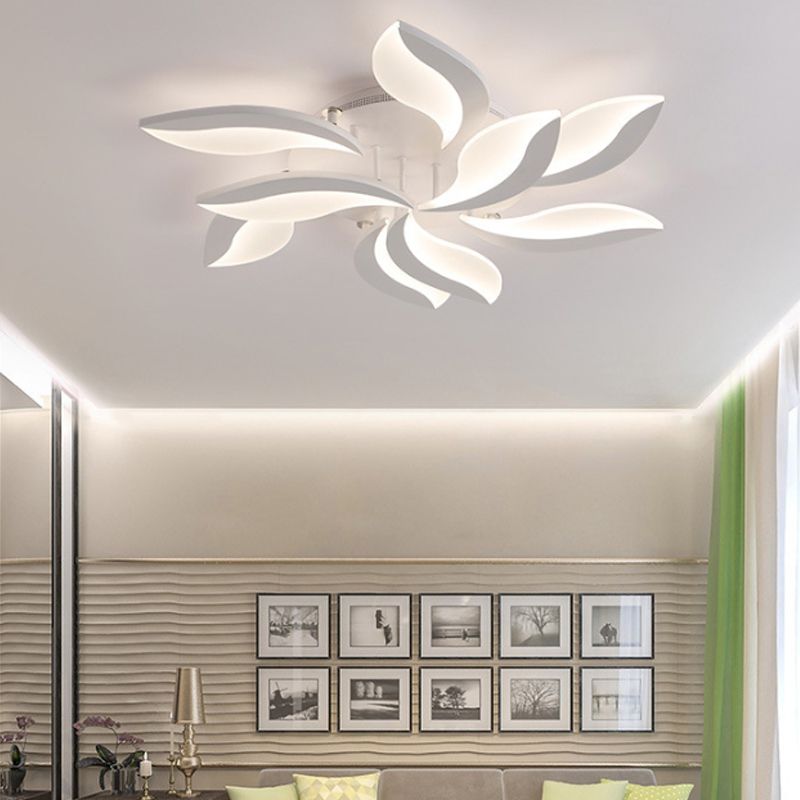 Arisha Minimalist Art Deco Flower Flush Mount Ceiling Light, White, Living Room - Neutralighting