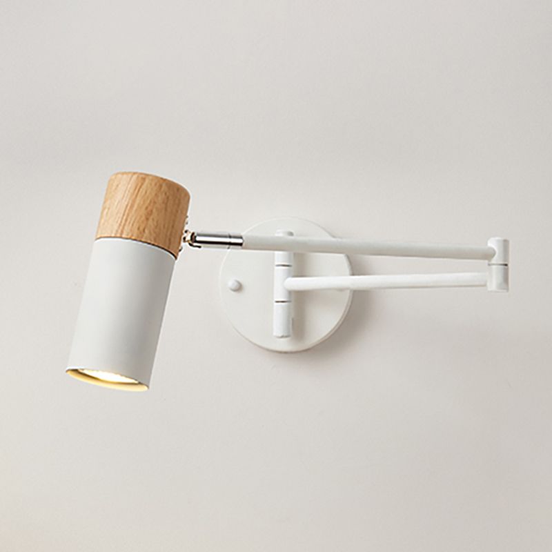 Muto Nordic Can Shaped Adjustable Wall Lamp, Metal/Wood, White - Neutralighting