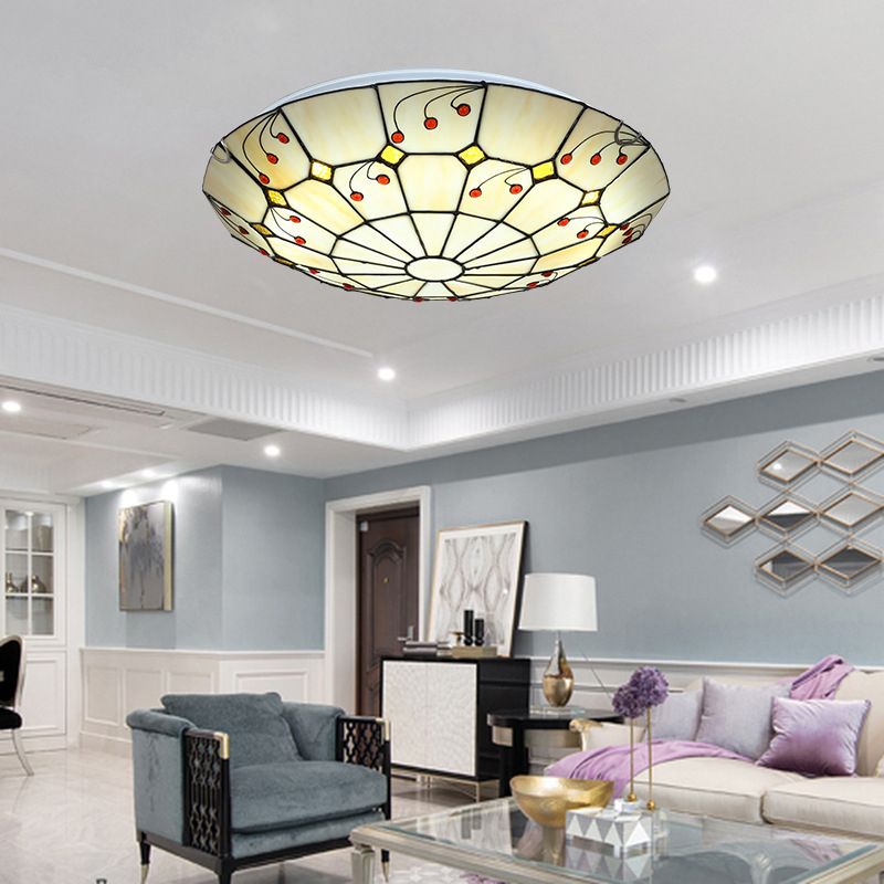 Tiffany Rustic Glass Flush Mount Ceiling Light, White, Kitchen - Neutralighting