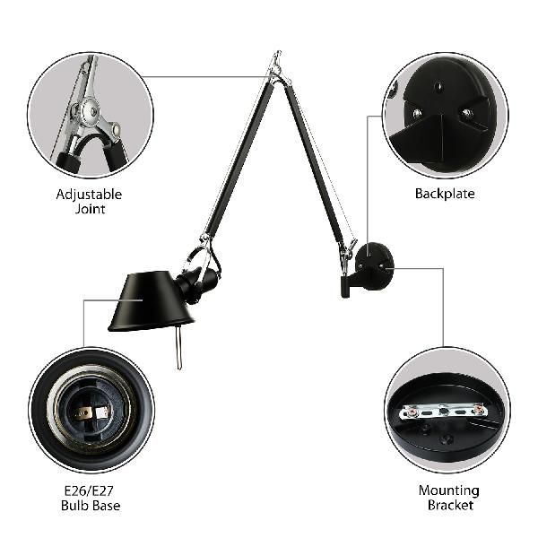 Epoch Modern Simple Adjustable Wall Lamp, Black/Chrome, Bedroom - Neutralighting