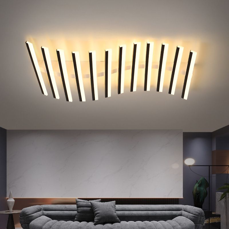 Arisha Flush Mount Ceiling Light Linear Modern,Wave  Black, Living Room