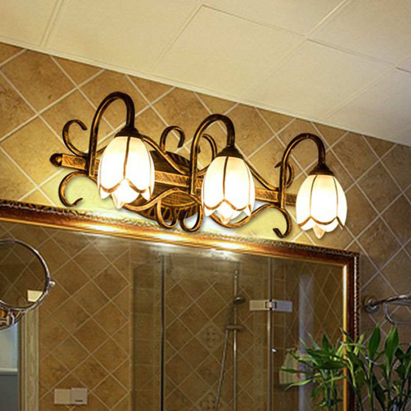 Arisha Antique Brass Flower Mirror Front Vanity Wall Lamp - Neutralighting