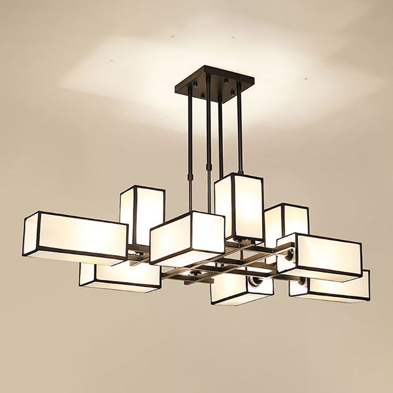 Arisha Pendant Light Square Retro, Metal/Fabric, Black/Gold, Living Room - Neutralighting