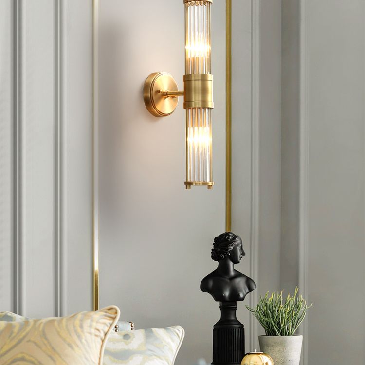 Kristy American Cylindrical Elegant Gold Glass/Metal Vanity Wall Lamp - Neutralighting