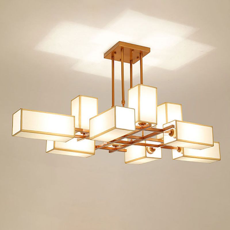 Arisha Pendant Light Square Retro, Metal/Fabric, Black/Gold, Living Room - Neutralighting