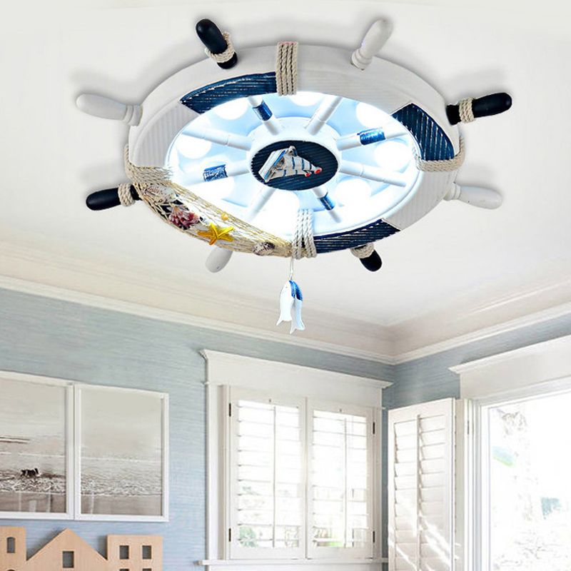 Aria Modern Rudder Metal Flush Mount Ceiling Light, White/Blue For Kids - Neutralighting
