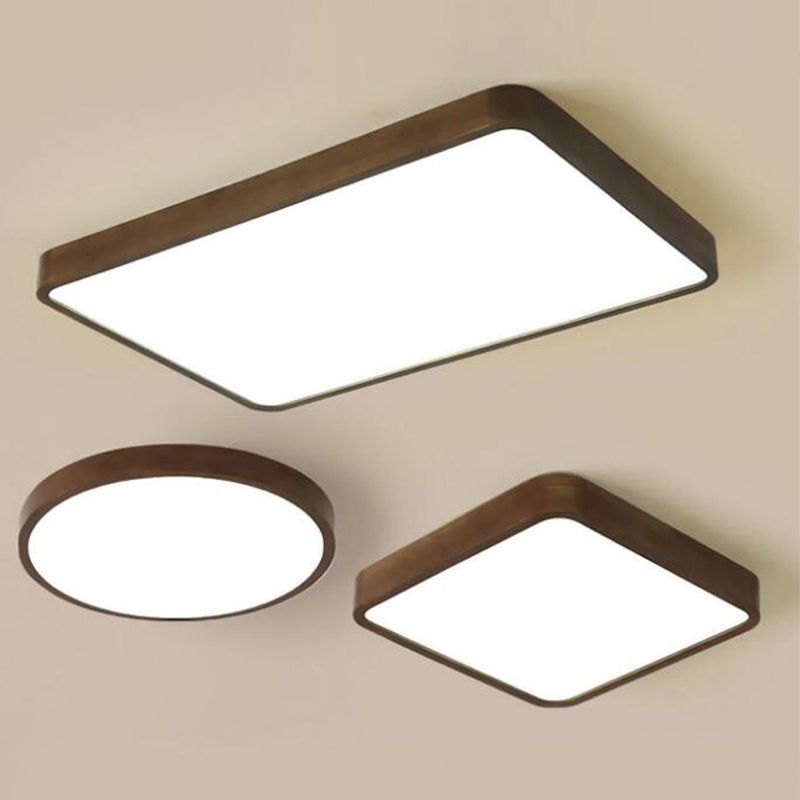 Muto Modern Geometric Walnut LED Flush Mount Ceiling Light - Neutralighting
