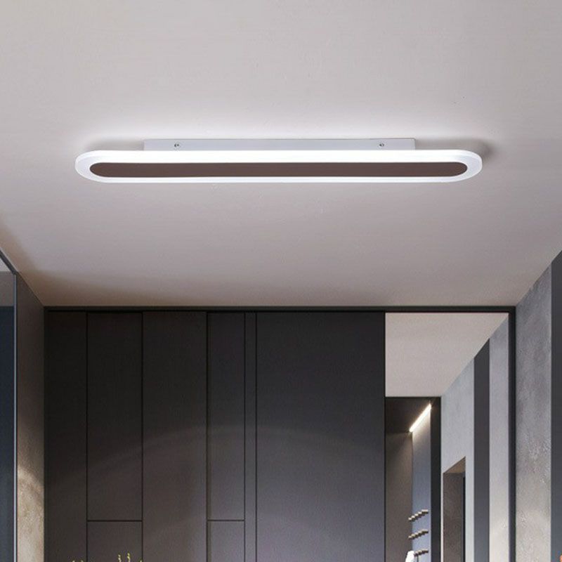 Arisha Minimalist Oval Linear Flush Mount Ceiling Light, White/Coffee