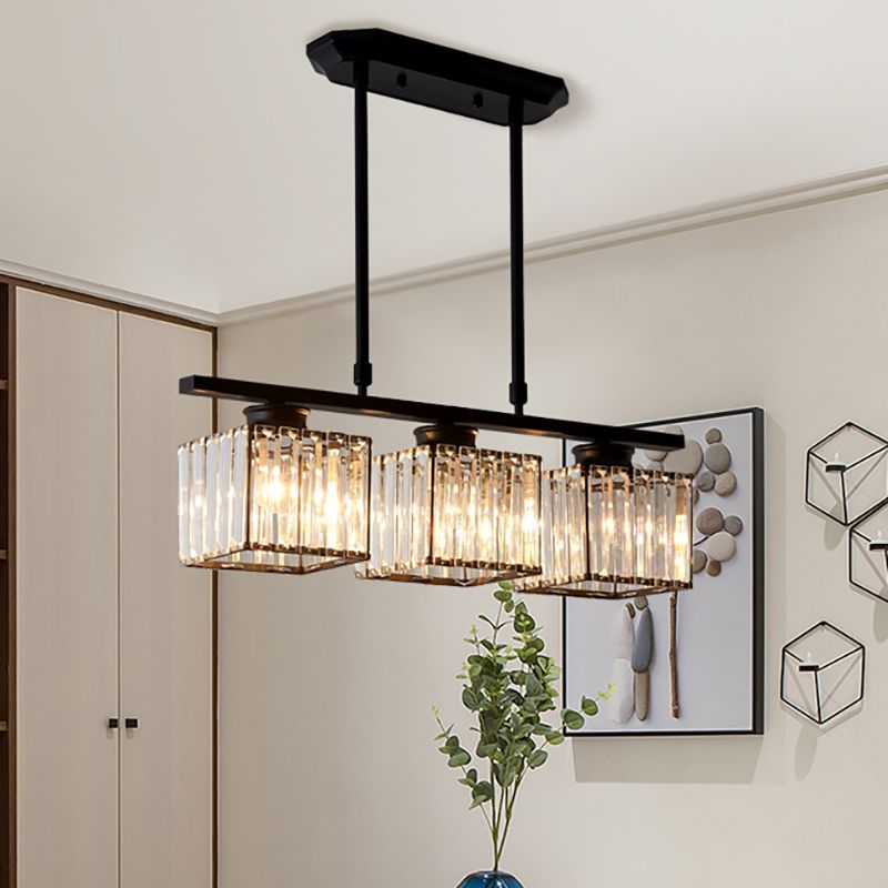 Kristy Crystal Square Pendant Light, Black & Gold, 3/4 Heads - Neutralighting