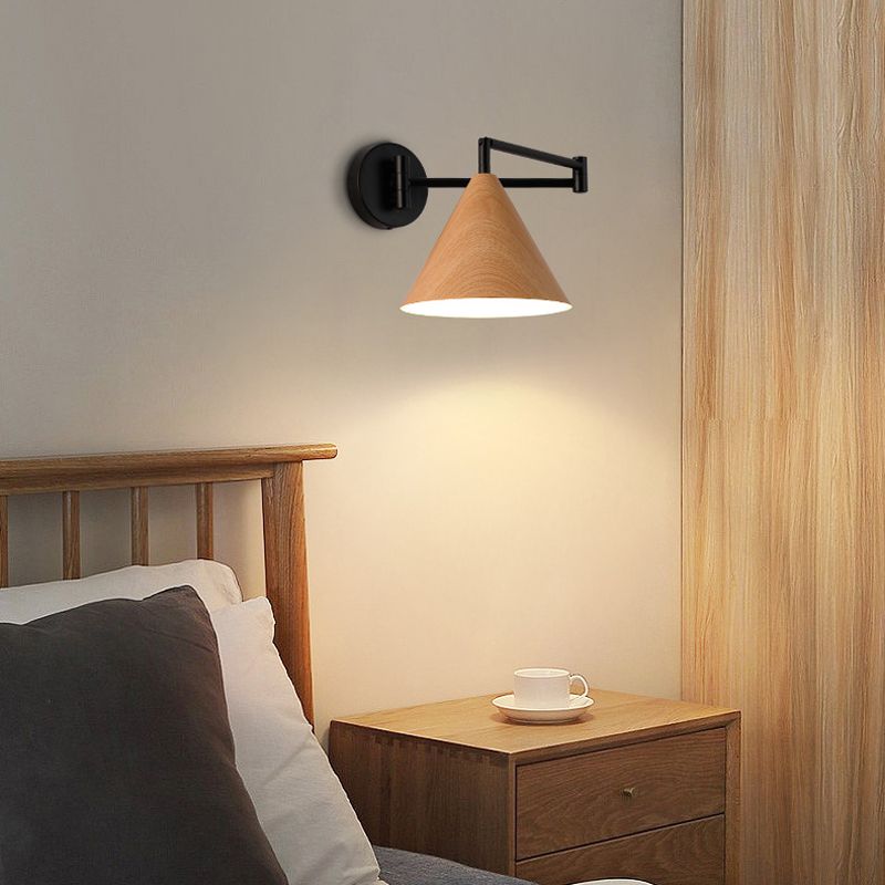 Muto Cone Shaped Adjustable Wall Lamp, Metal/Wood, Bedroom - Neutralighting