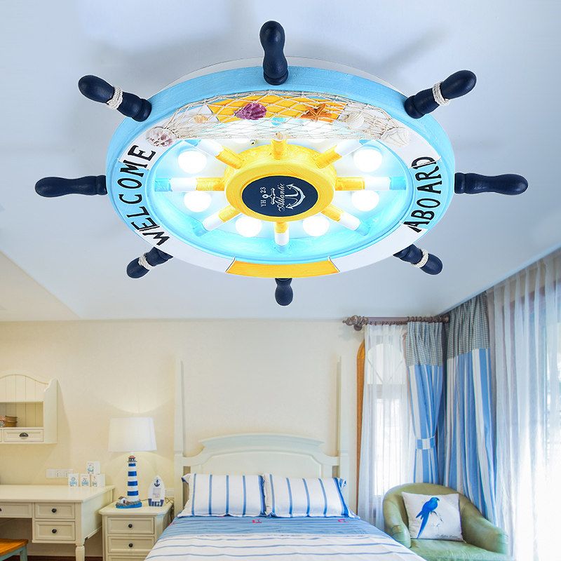 Aria Modern Rudder Metal Flush Mount Ceiling Light, White/Blue For Kids - Neutralighting