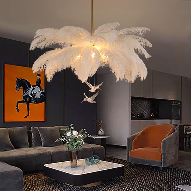 O'Moore Ostrich Contemporary Elegant Feather Chandelier, White - Neutralighting