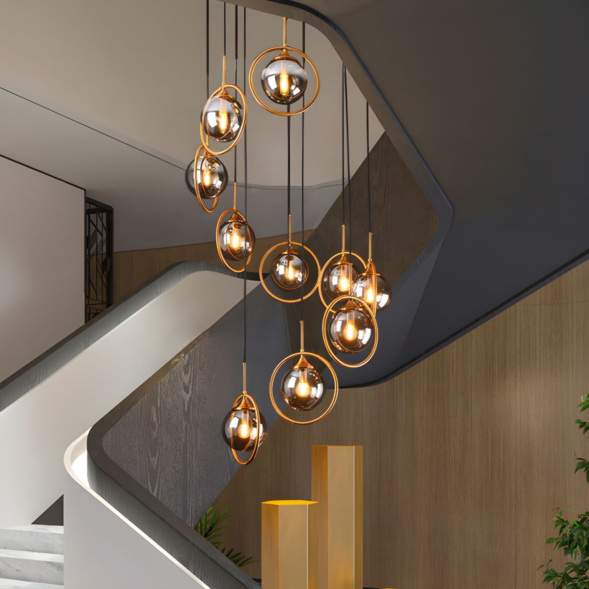 Valentina Modern Spiral Ball Glass Staircase Chandelier - Neutralighting