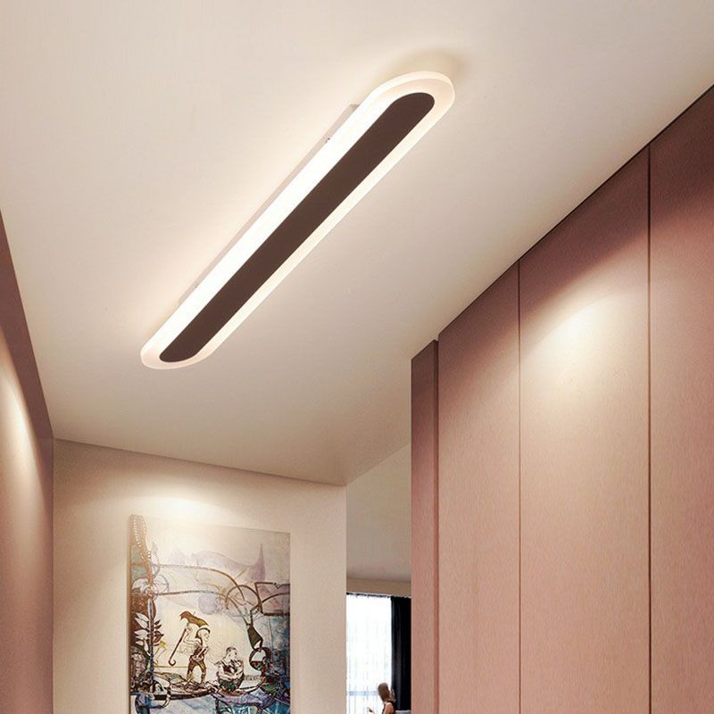 Arisha Minimalist Oval Linear Flush Mount Ceiling Light, White/Coffee