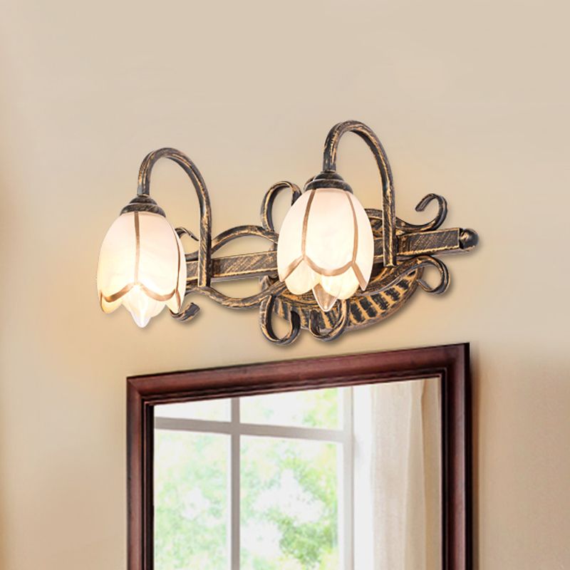 Arisha Antique Brass Flower Mirror Front Vanity Wall Lamp - Neutralighting