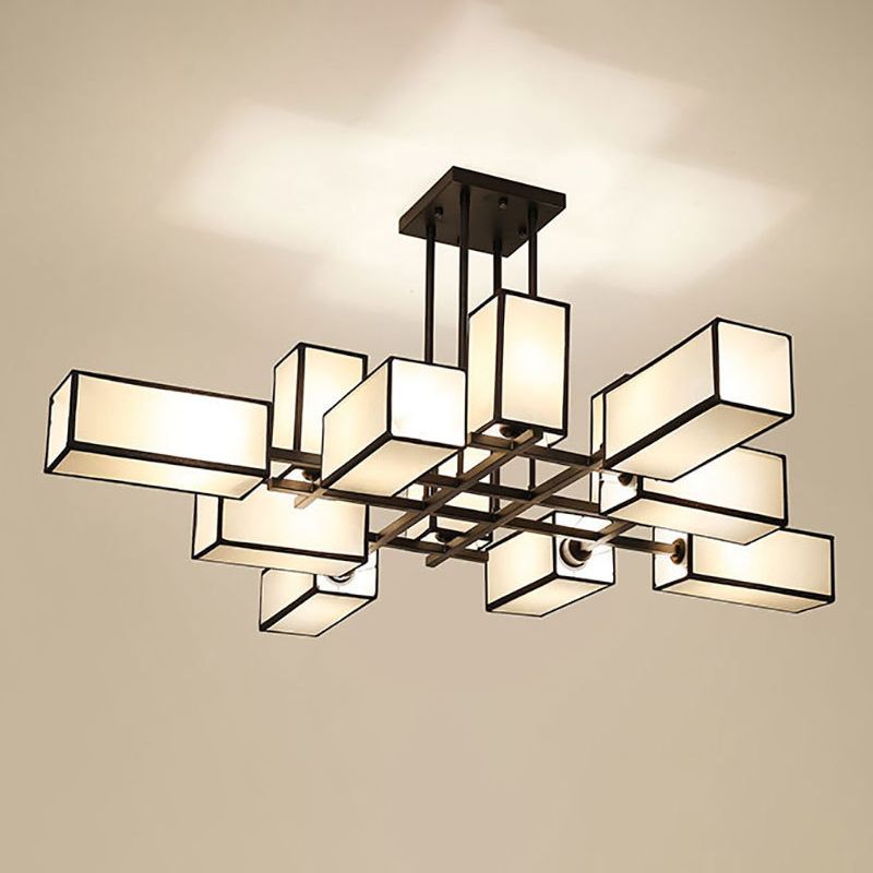 Arisha Pendant Light Square Retro, Metal/Fabric, Black/Gold, Living Room - Neutralighting