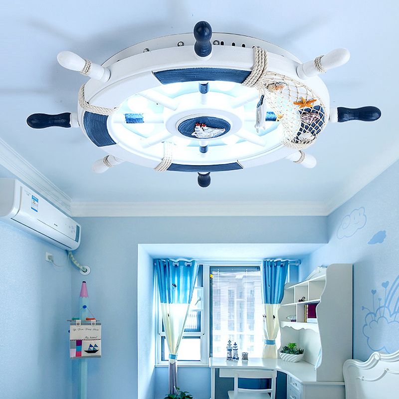Aria Modern Rudder Metal Flush Mount Ceiling Light, White/Blue For Kids - Neutralighting