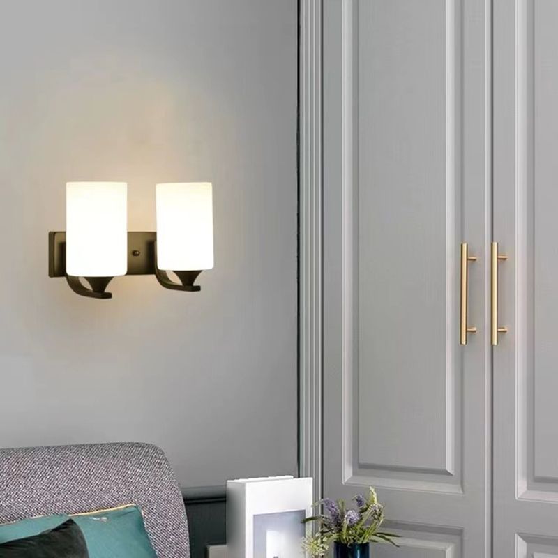 Tiffany Minimalism Cylindrical Metal Glass Art Vanity Wall Lamp, Black/Chrome - Neutralighting