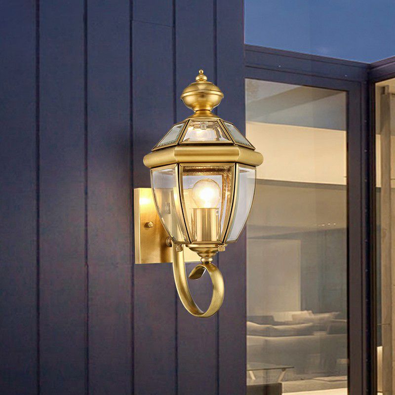 Ray Vintage Lantern Metal Outdoor Wall Lamp, Gold - Neutralighting