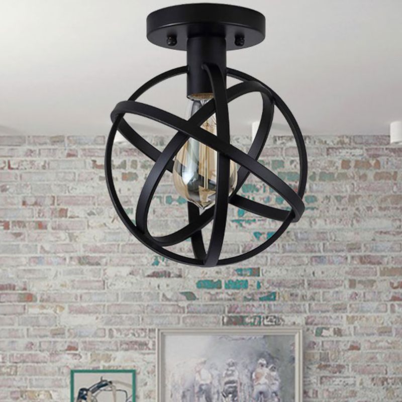 Arisha Retro Globe Lantern Metal Flush Mount Ceiling Light, Balck - Neutralighting