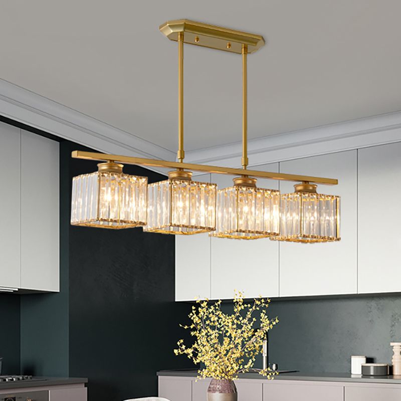 Kristy Crystal Square Pendant Light, Black & Gold, 3/4 Heads - Neutralighting
