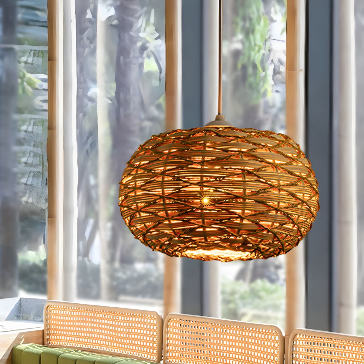 Ritta Boho Retro LED Pendant Light Wood Rattan Bedroom/Restaurant - Neutralighting