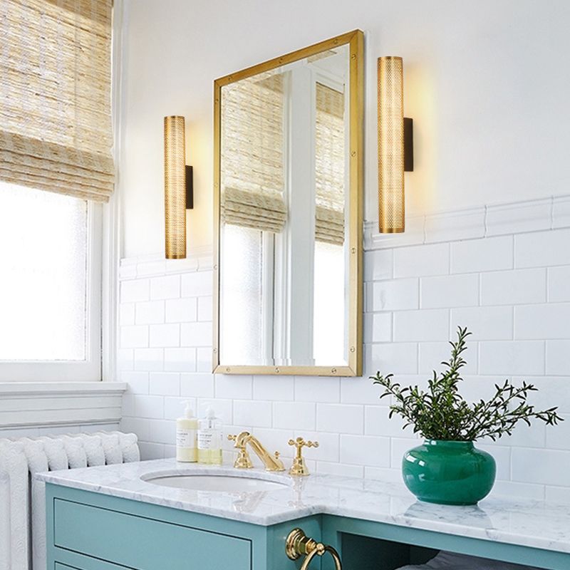 Arisha Modern Geometric Column Metal Vanity Wall Lamp, Brass - Neutralighting