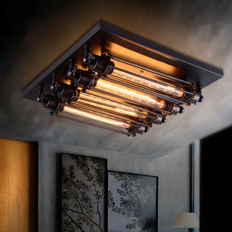Austin Vintage Tubed Metal Flush Mount Ceiling Light, Black, Living Room - Neutralighting