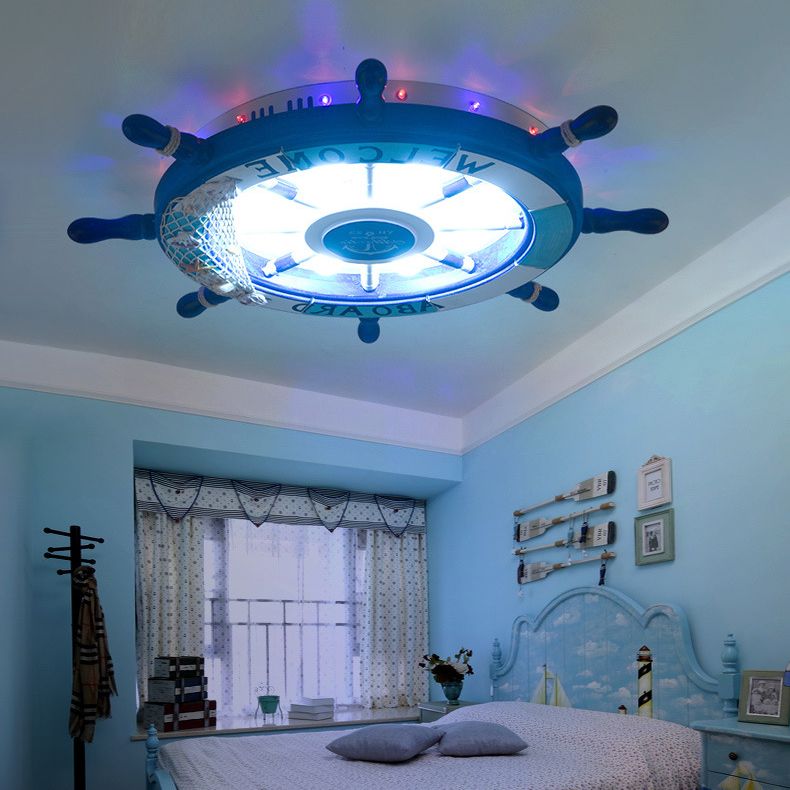 Aria Modern Rudder Metal Flush Mount Ceiling Light, White/Blue For Kids - Neutralighting