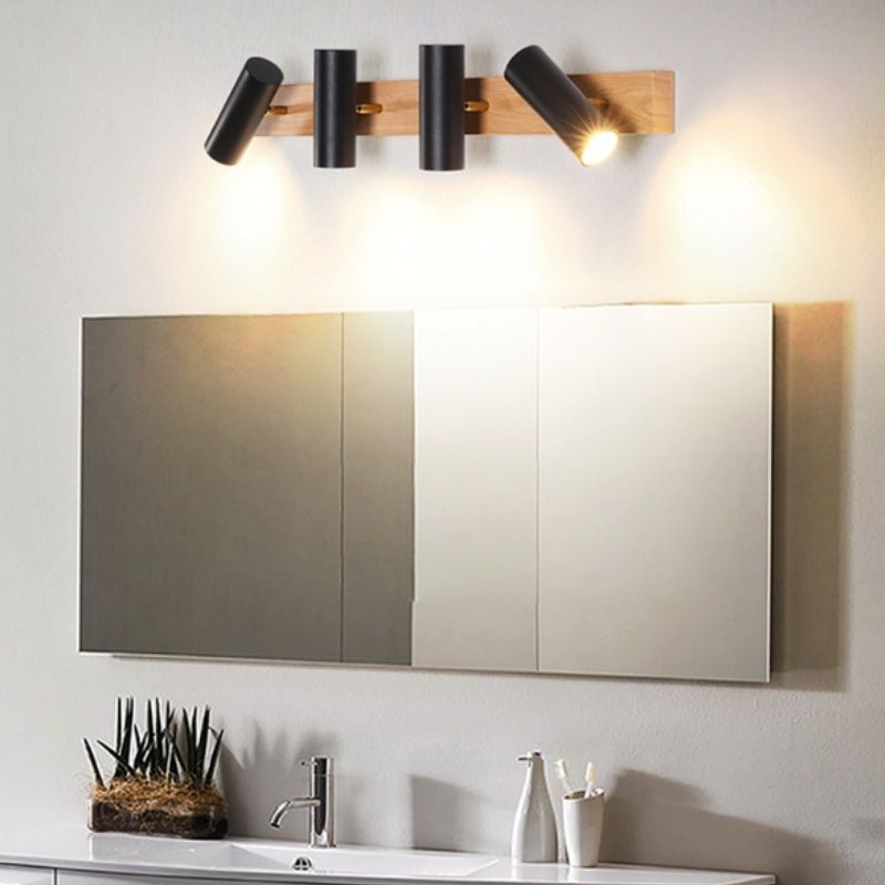 Muto Rotatable Spotlight Mirror Front Vanity Wall Lamp, Wood/Metal - Neutralighting