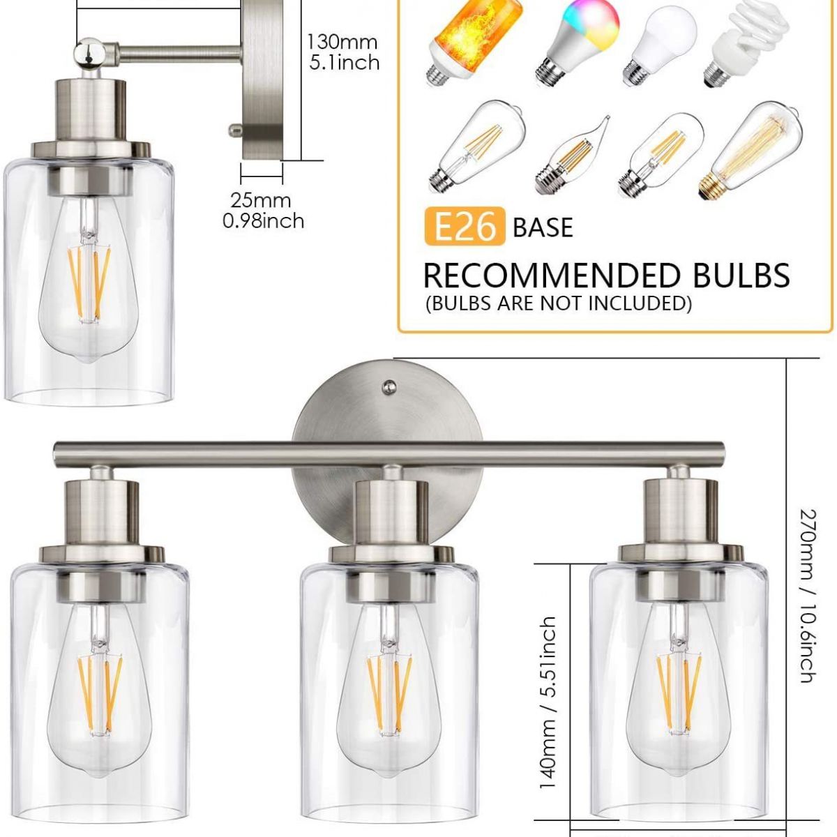 Silva Modern Cylindrical Metal&Glass Wall Lamp In Living Room, Nickel - Neutralighting