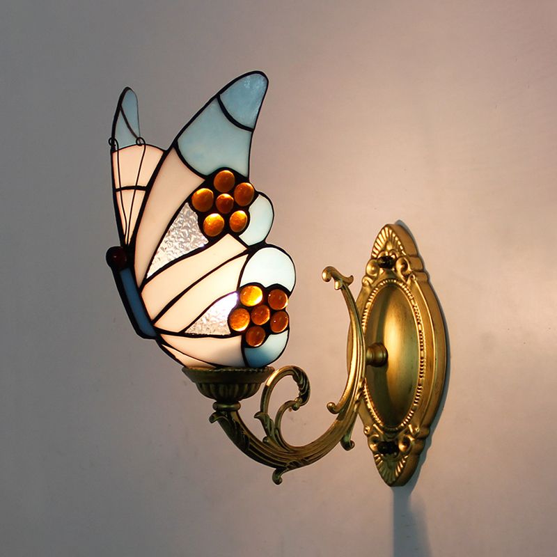 Arisha Artistic Butterfly Metal/Glass Lamps Wall, Red/Blue/Multi-Color/Light Blue - Neutralighting