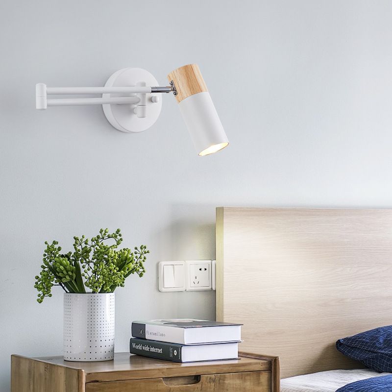Muto Nordic Can Shaped Adjustable Wall Lamp, Metal/Wood, White - Neutralighting