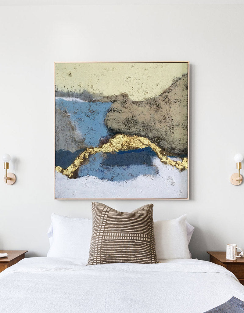 Blue Gold Abstract Landscape Textured Wall Art