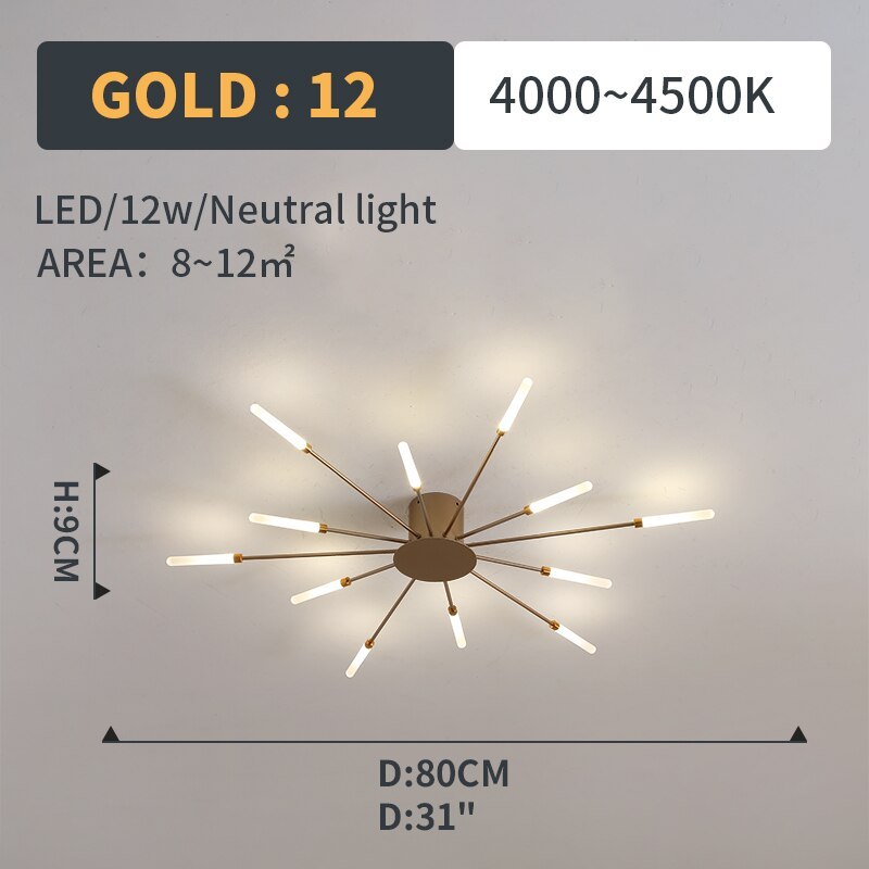 Wesley Flush-Mount Ceiling Light Fireworks, Black/Gold
