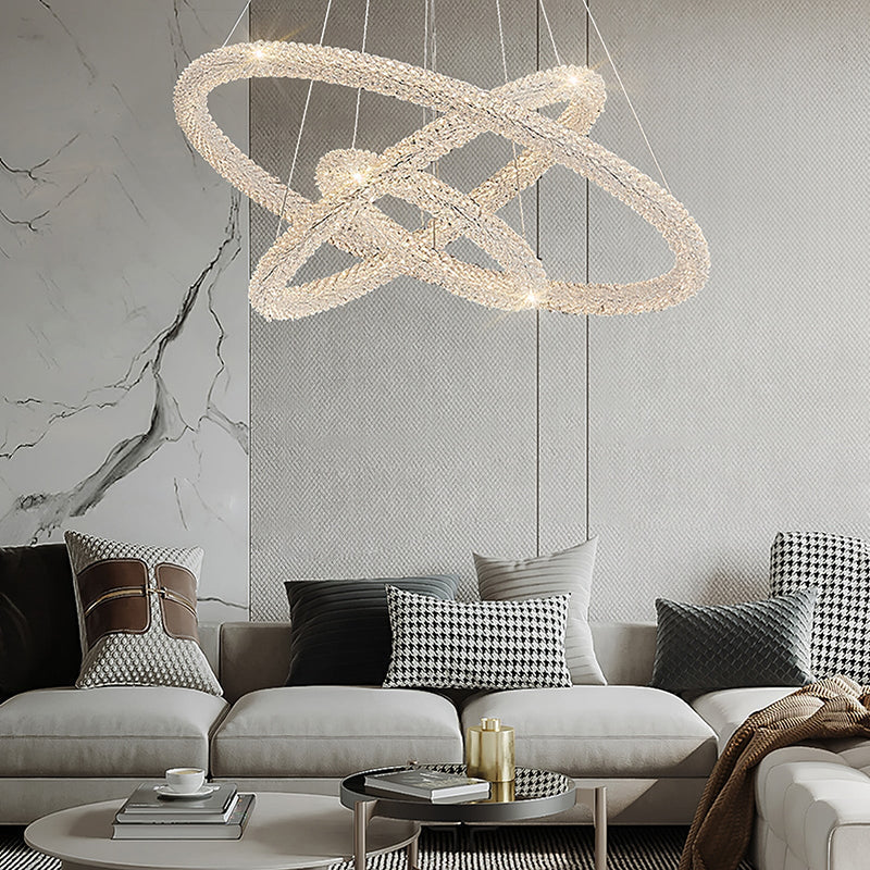 Kristy Art Deco Chandelier, Metal & Crystal, 1/2/3 Ring - Neutralighting