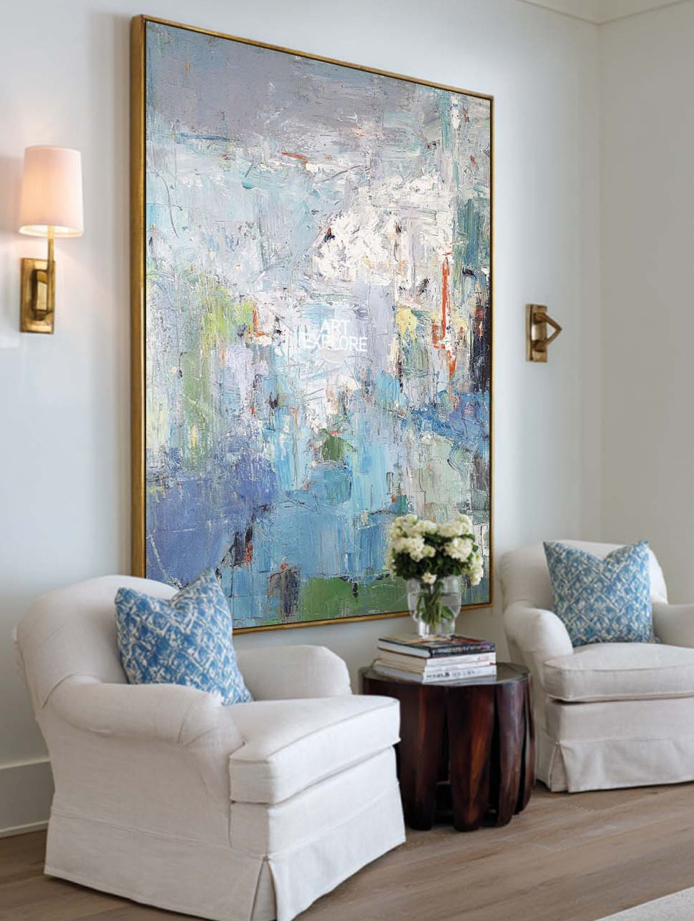 Abstract Blue Green Textured Canvas Wall Art