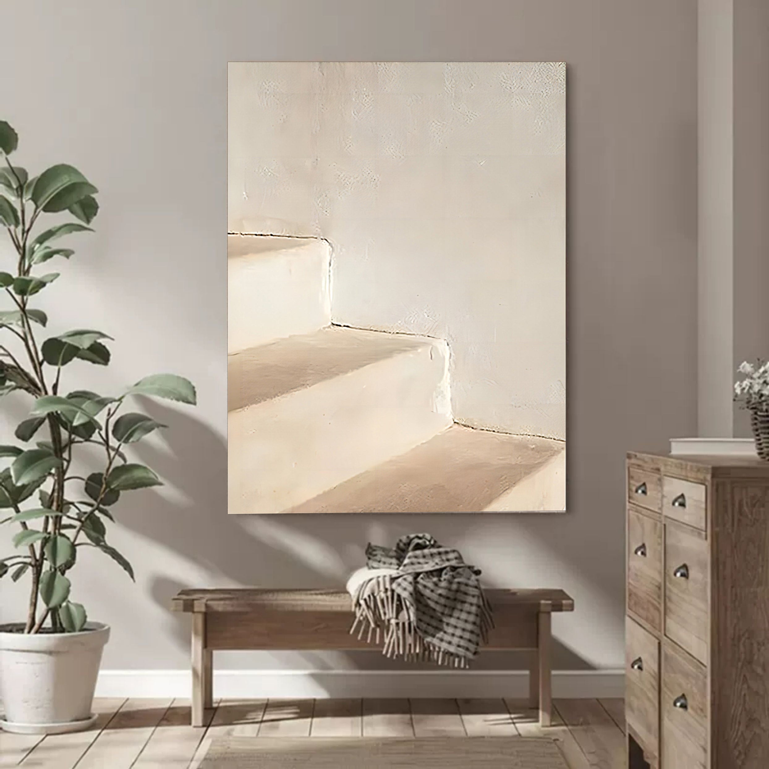 Wall Art Beige Minimalist Staircase Shadow